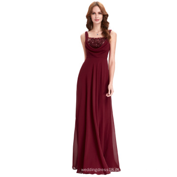 Kate Kasin Full-Length Spaghetti Straps Sequined Chiffon Wine Red Evening Dress KK000098-1